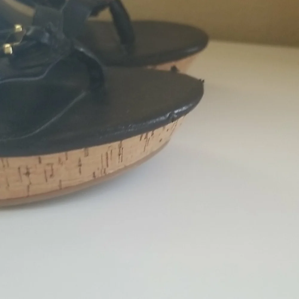 Dolce Vita Thadie Black Gold Embellished wedges 9.5